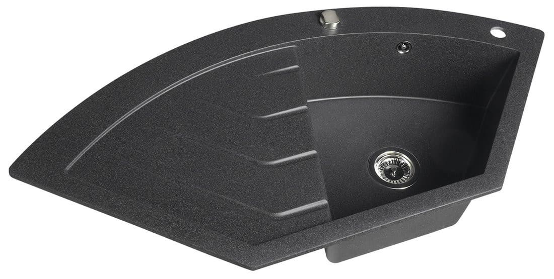 Granitowy zlewozmywak narożny jednokomorowy z ociekaczem 114x57,5 cm czarny