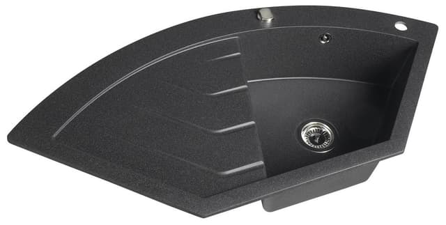 Granitowy zlewozmywak narożny jednokomorowy z ociekaczem 114x57,5 cm czarny
