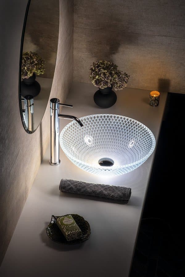 PUKETA szklana umywalka nablatowa Ø 42 cm przezroczysta