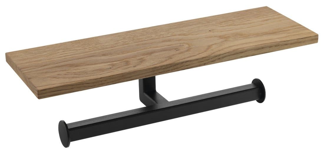 SKA podwójny wieszak na papier toaletowy z półką 30 cm czarny mat/dąb