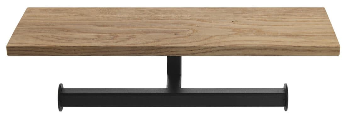 SKA podwójny wieszak na papier toaletowy z półką 30 cm czarny mat/dąb