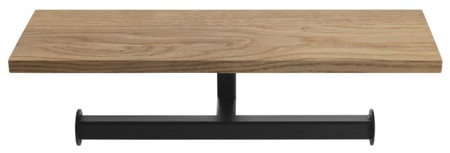 SKA podwójny wieszak na papier toaletowy z półką 30 cm czarny mat/dąb