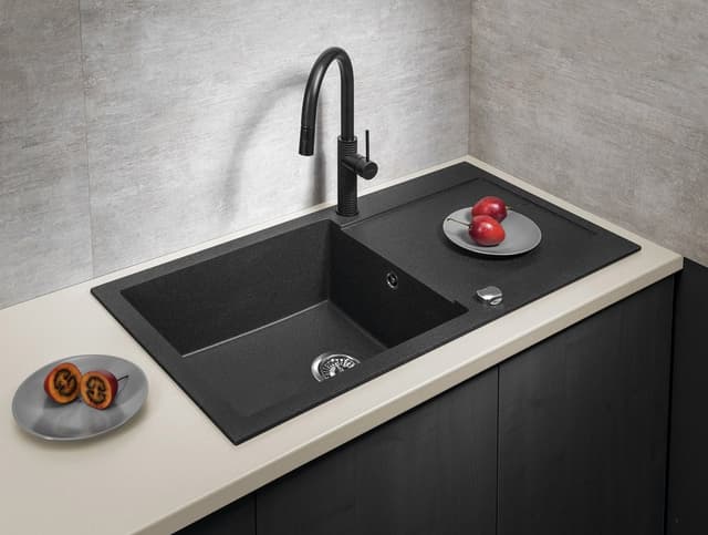 Zlewozmywak granitowy jednokomorowy z ociekaczem czarny 97x50 cm