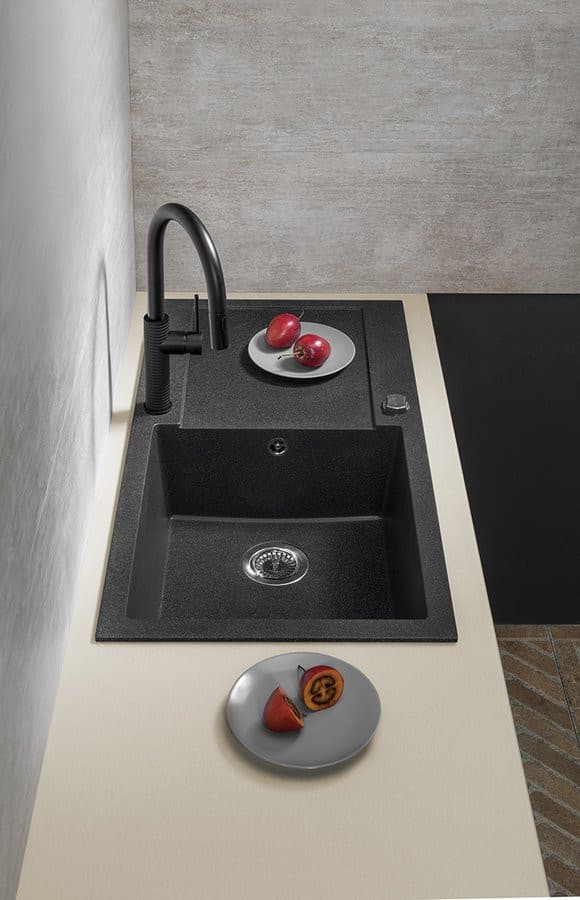 Zlewozmywak granitowy jednokomorowy z ociekaczem czarny 97x50 cm