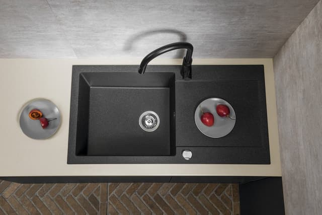 Zlewozmywak granitowy jednokomorowy z ociekaczem czarny 97x50 cm