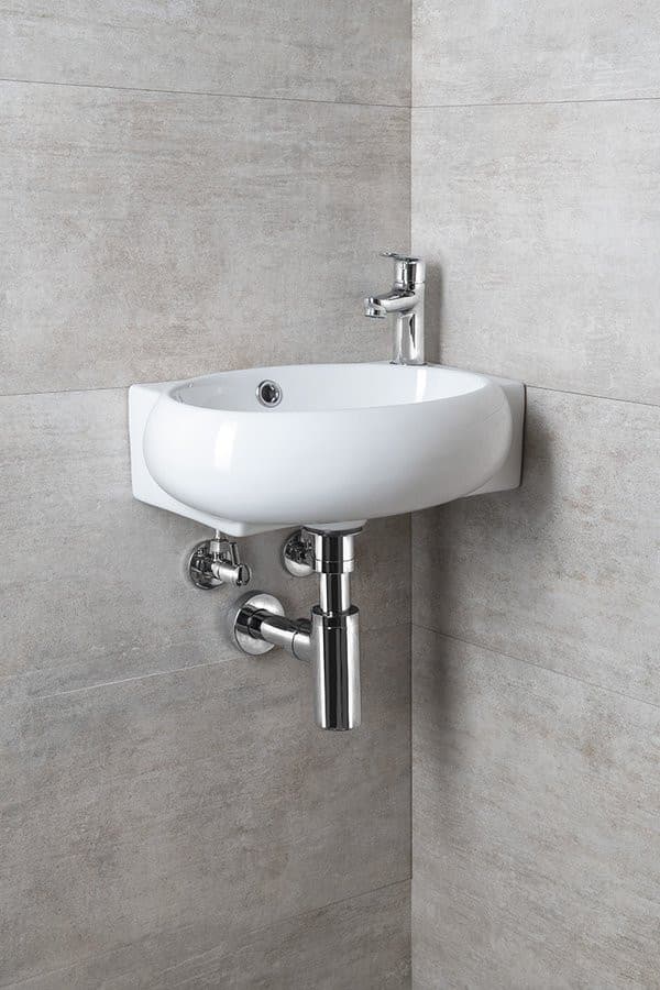 RIBERA narożna umywalka ceramiczna 43x28,5 cm z przelewem