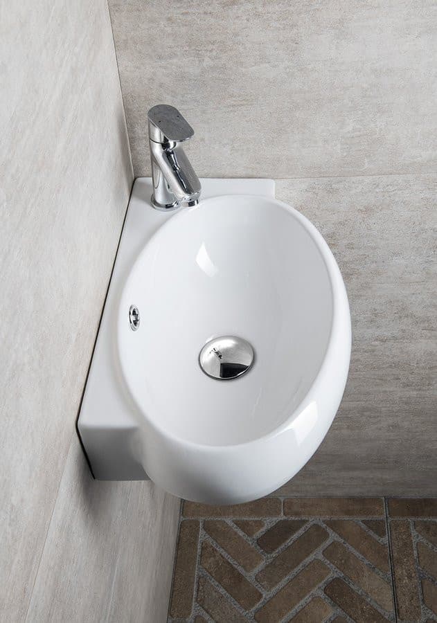 RIBERA narożna umywalka ceramiczna 43x28,5 cm z przelewem