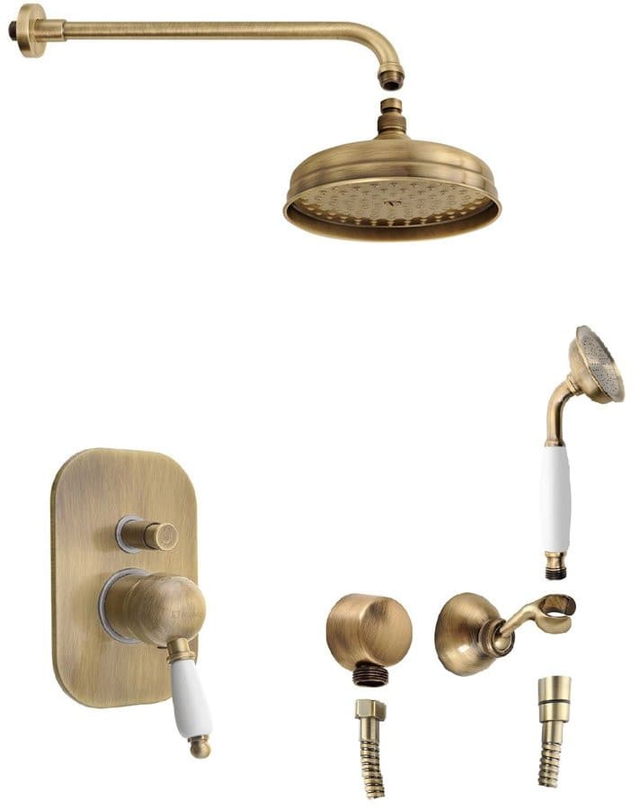 KIRKÉ WHITE zestaw prysznicowy z baterią podtynkową, 2 wyjścia, uchwyt biały, brąz