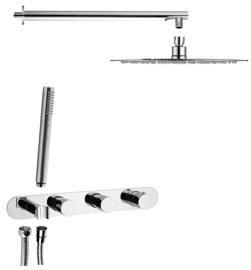 Zestaw prysznicowy z baterią termostatyczną, 2-funkcyjny, okrągła deszczownica, chrom