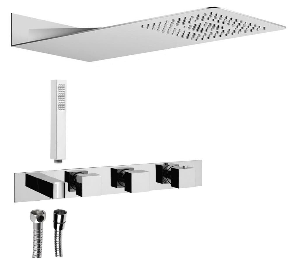 Zestaw prysznicowy z baterią termostatyczną i kwadratową deszczownią chromowaną