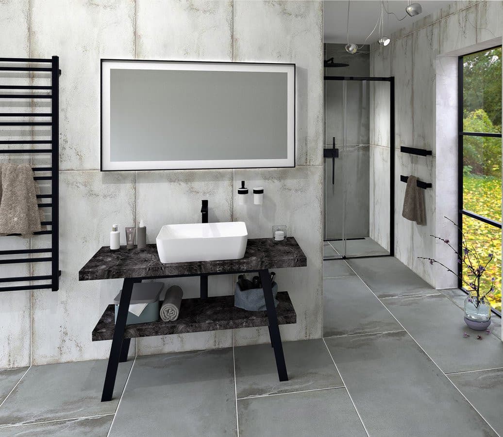 TWIGA konsola pod umywalkę 110x72x50 cm, czarny mat/kamień łupany