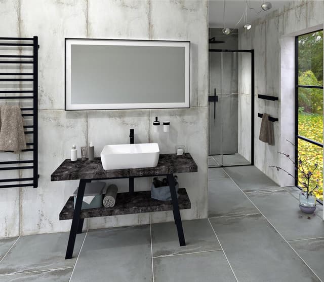 TWIGA konsola pod umywalkę 120x72x50 cm, czarny mat/kamień łupany