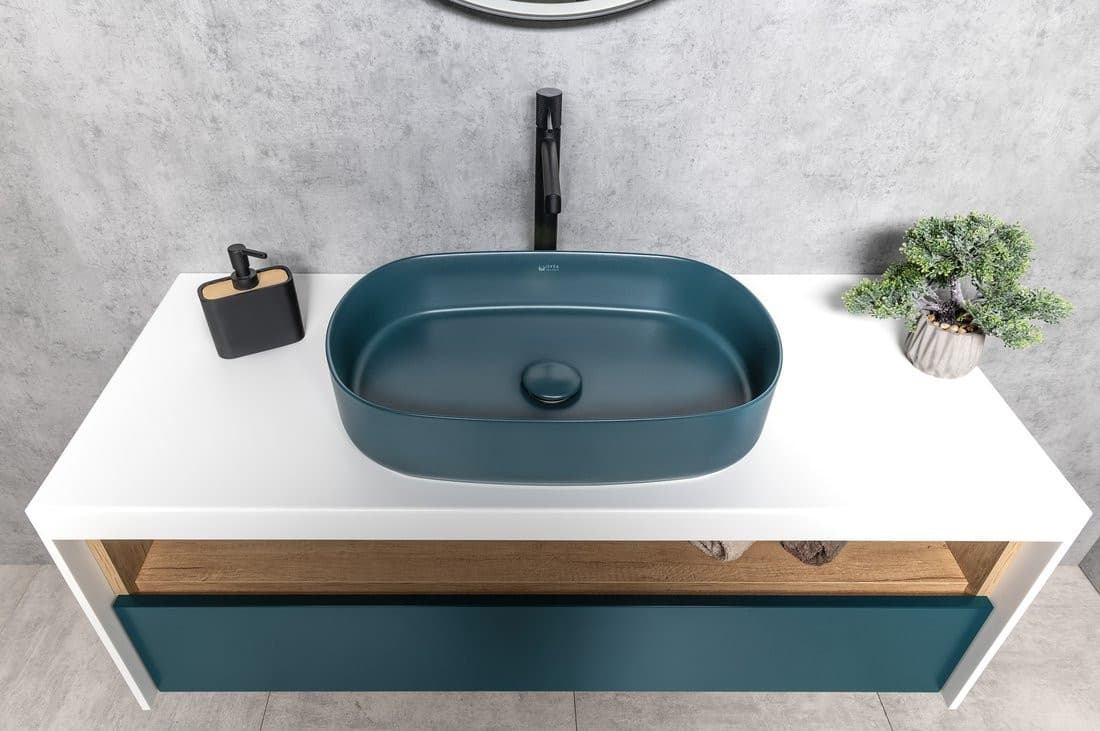 INFINITY OVAL umywalka ceramiczna nablatowa 55x36 cm Petrol mat