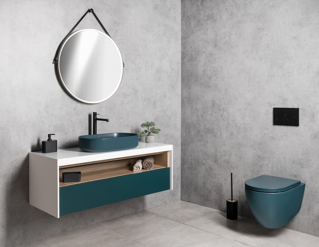 Lustro Okrągłe ORBITER z Oświetleniem LED i Skórzanym Paskiem, ø 70 cm, Czarny Mat