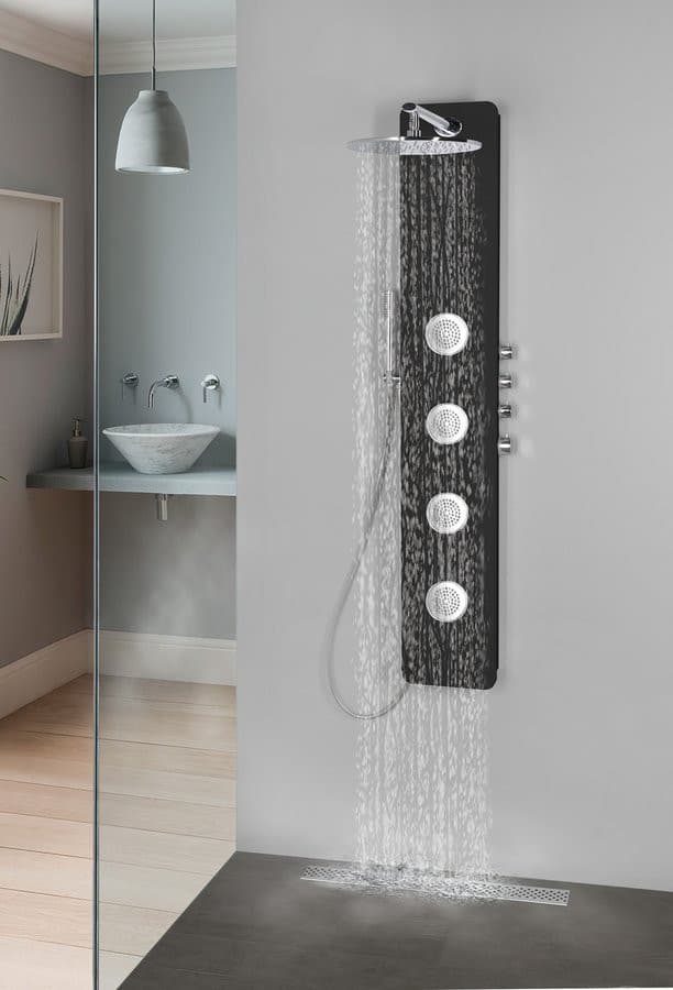 SPIRIT ROUND panel prysznicowy z baterią termostatyczną 250x1550mm, czarny
