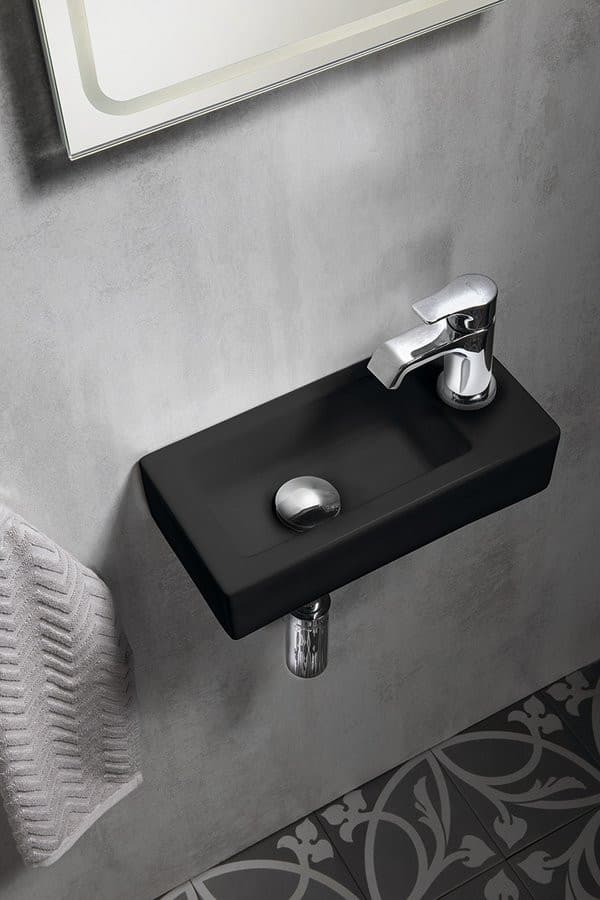 ZOE umywalka ceramiczna 37x18 cm czarny mat z otworem na baterię