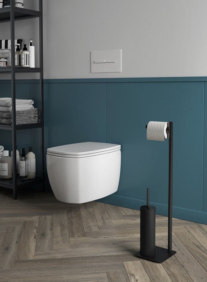 Stojak z wieszakiem na papier toaletowy i szczotką WC czarny FLORI