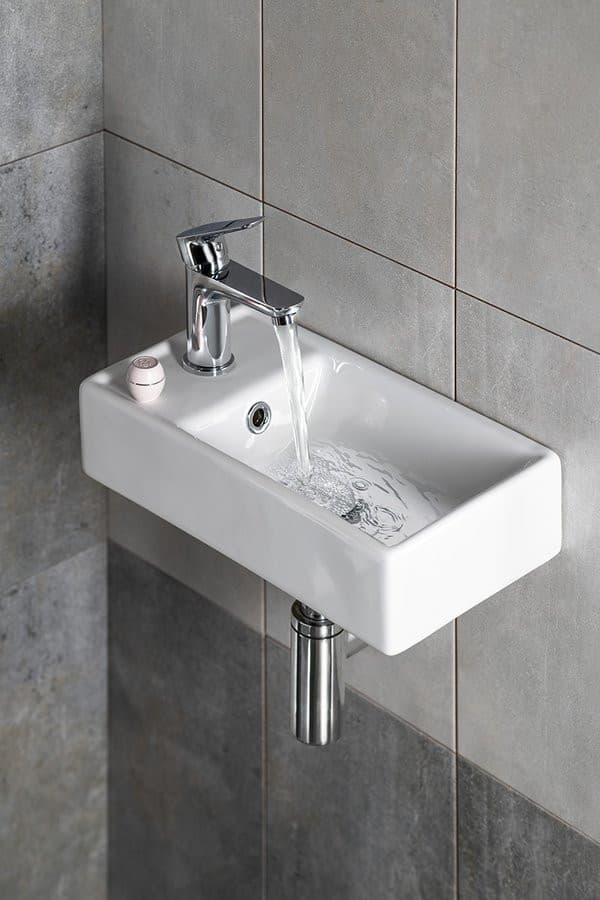 MINOS mała umywalka ceramiczna 40x22 cm z baterią lewa, biała