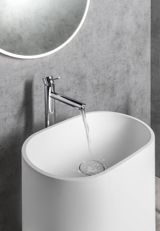 TREVA umywalka wolnostojąca z pokrywą odpływu, 56,5x85cm, kompozyt, biały mat