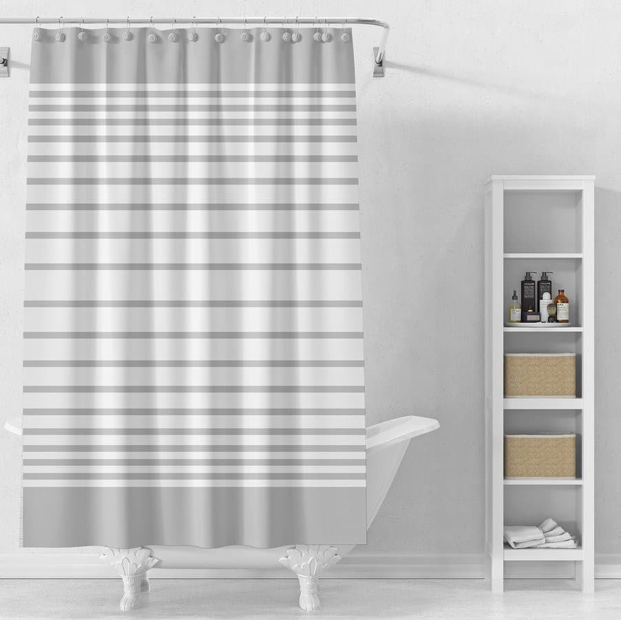 Zasłonka prysznicowa 180x180cm, winylowa, przezroczysta/biała, paski