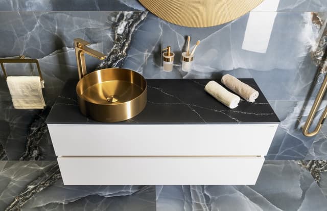 AURUM umywalka nablatowa stal nierdzewna 38cm złoto mat