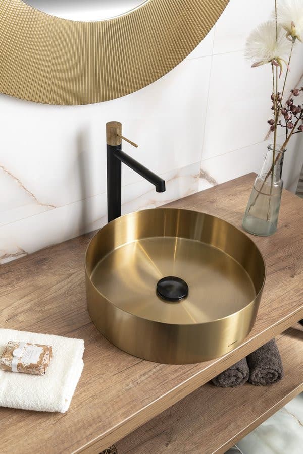 AURUM umywalka nablatowa stal nierdzewna 38cm złoto mat