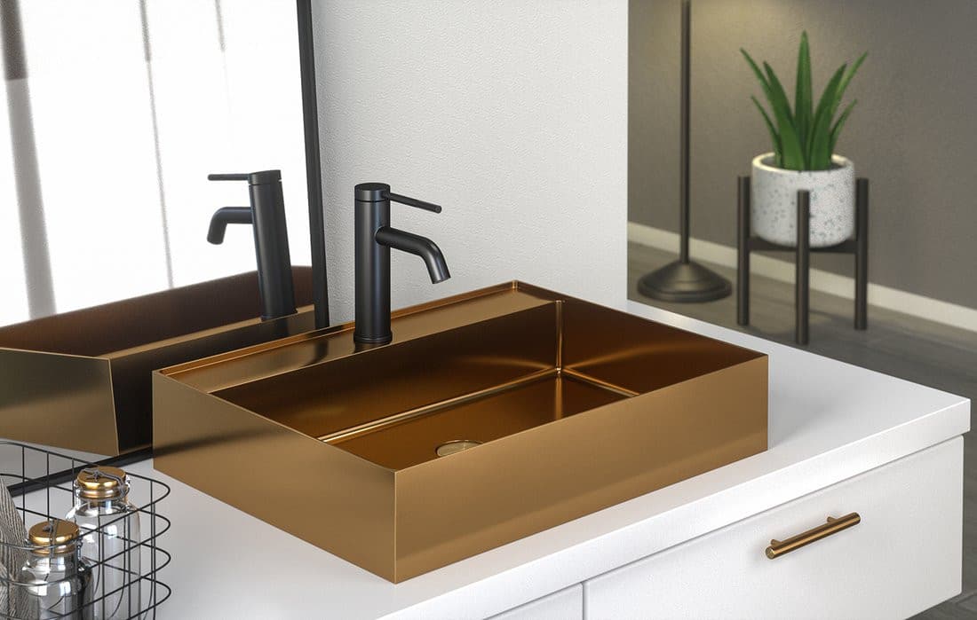 AURUM umywalka ze stali nierdzewnej 55x42cm, z korkiem, miedź mat