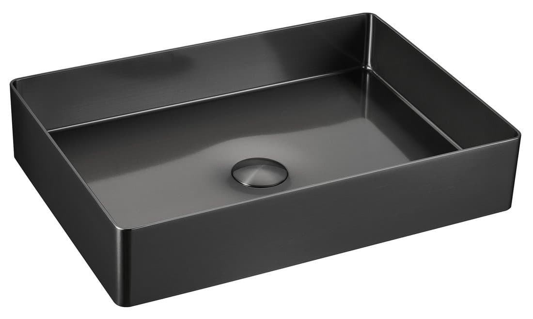 AURUM umywalka ze stali nierdzewnej 50x35cm, z korkiem, gun metal