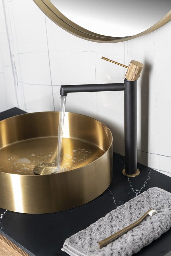 SOLARIS bateria umywalkowa bez odpływu, wysoka, czarny/złoty mat