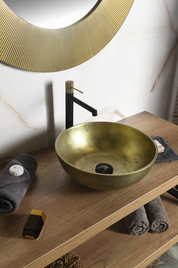 SOLARIS bateria umywalkowa bez odpływu, wysoka, czarny/złoty mat