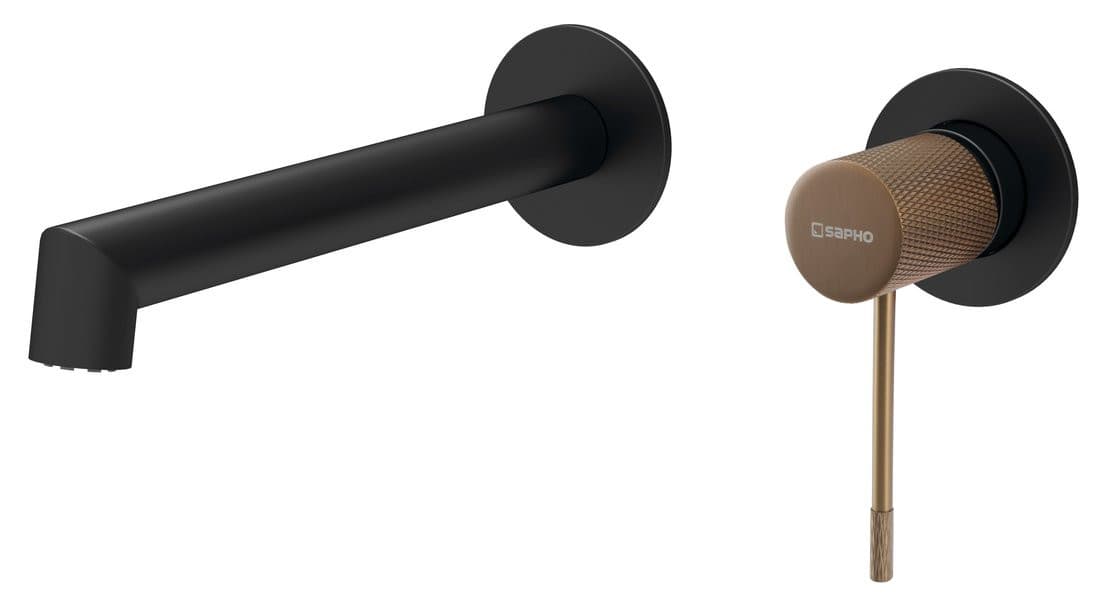 SOLARIS bateria umywalkowa dwuelementowa ścienna, czarny/miedź mat