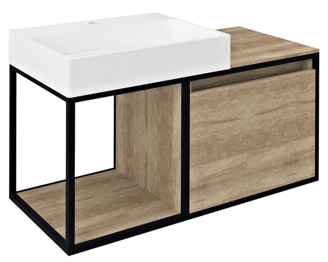 SKARA szafka pod umywalkę 100x49,5x46,5cm, czarny mat/dąb Alabama