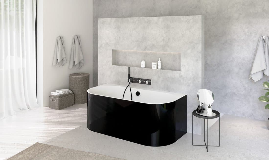 ASTRA DR MONOLITH wanna przyścienna wolnostojąca 160x75x60 cm, biała/czarna