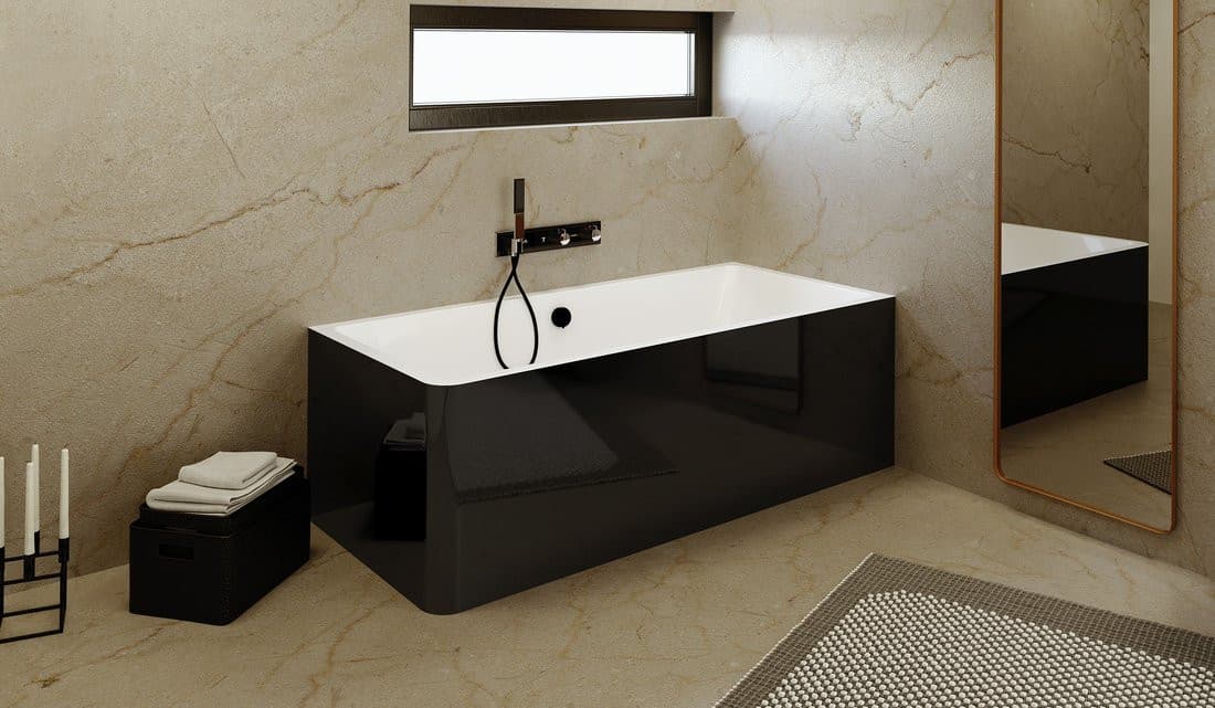 Wanna wolnostojąca MARLENE CURVE R MONOLITH 195x85x63 cm, biało-czarna