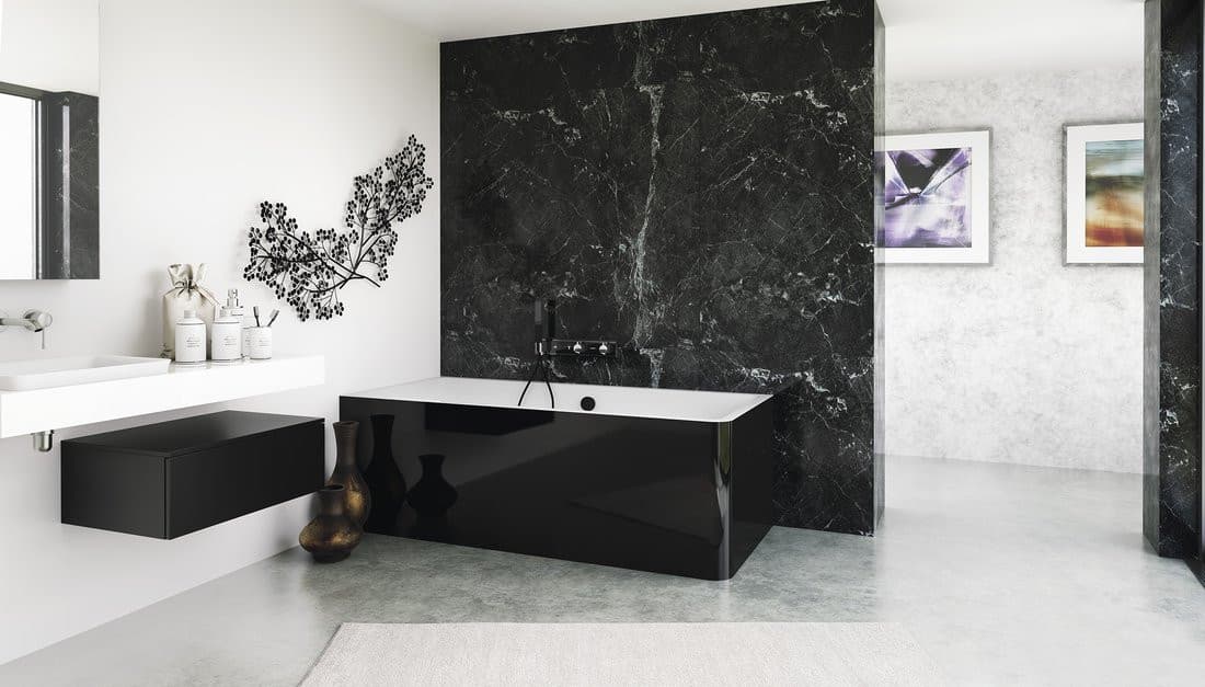 Wanna wolnostojąca MARLENE CURVE L MONOLITH 165x75x63 cm, biała/czarna