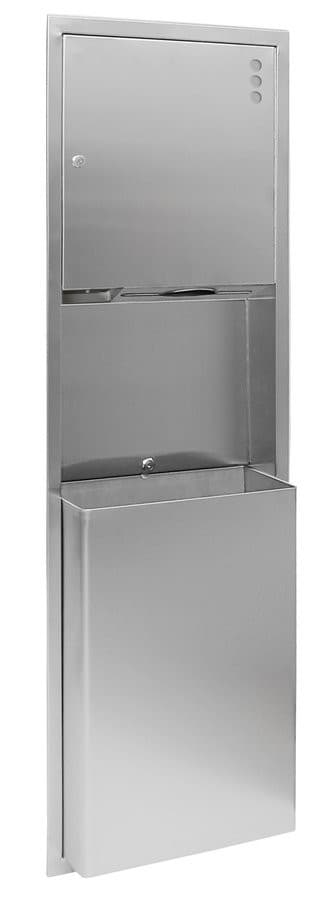 Zasobnik ręczników papierowych, dozownik mydła 1100 ml i kosz na śmieci 45l, 438x1371x108mm, stal nierdzewna mat