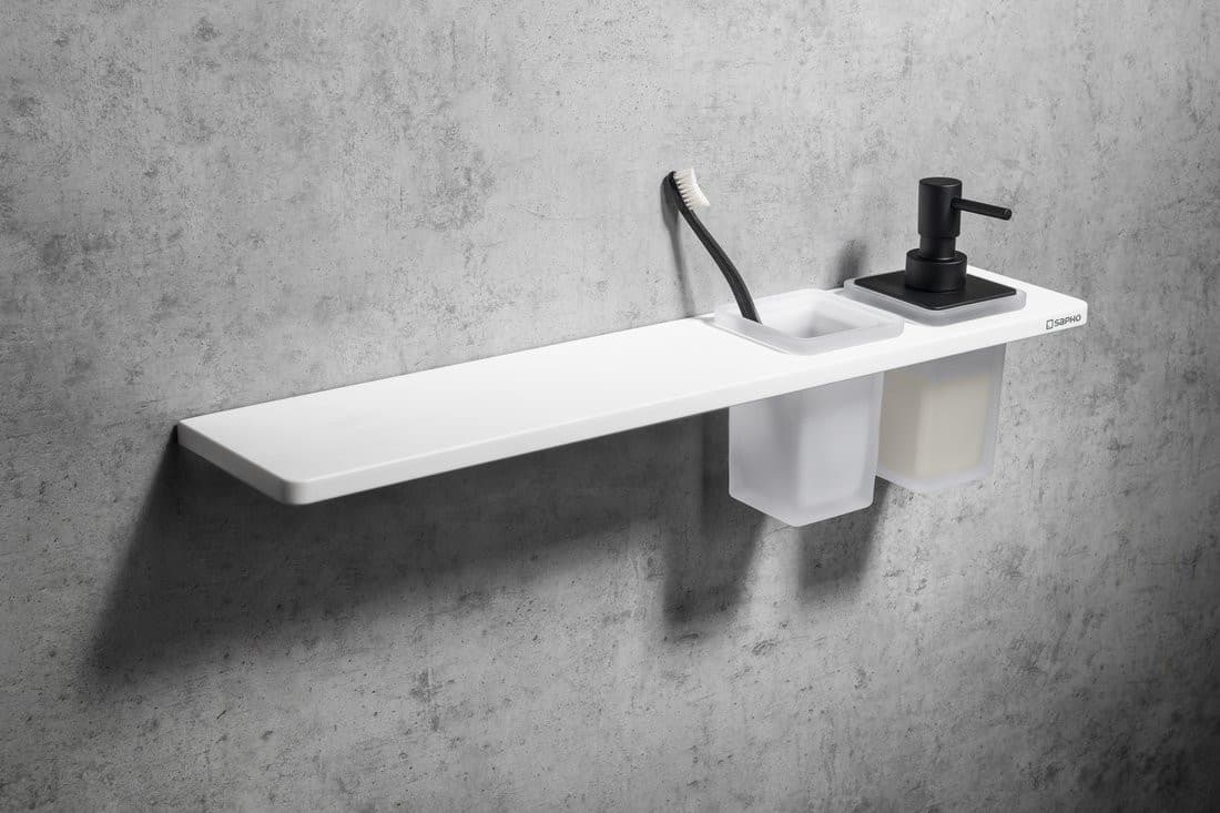 ABELINE półka łazienkowa z dozownikiem Solid Surface 1000mm biały mat