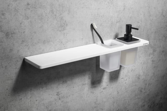 ABELINE półka łazienkowa z dozownikiem Solid Surface 1000mm biały mat