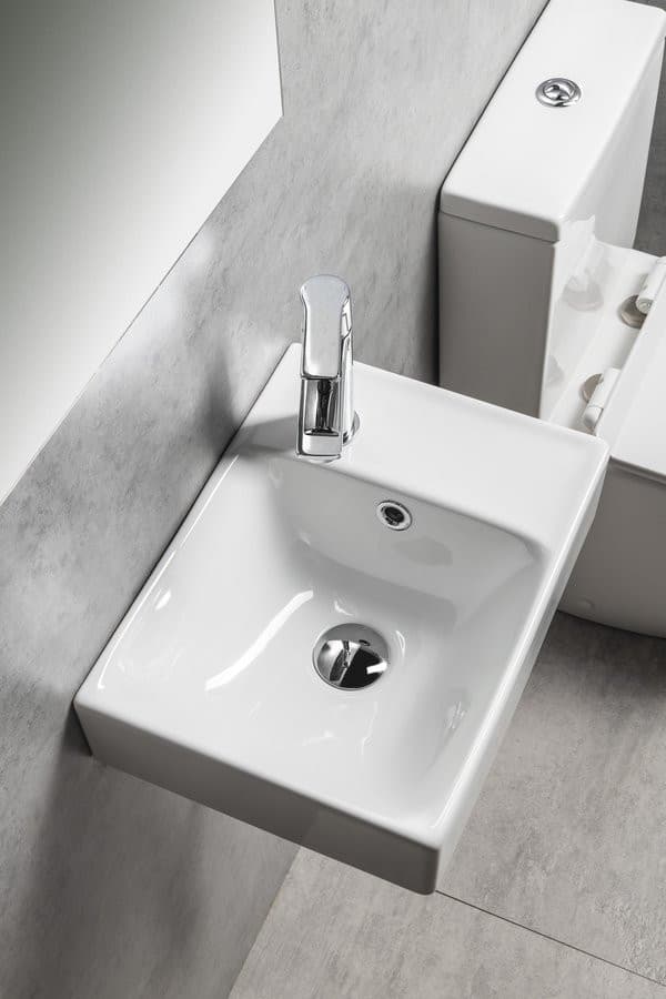 Umywalka ceramiczna NUALI 40x30 cm z baterią po prawej stronie biała