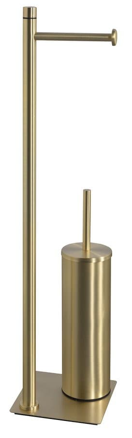 TRILLY stojak z uchwytem na papier i szczotką WC stal złoty mat