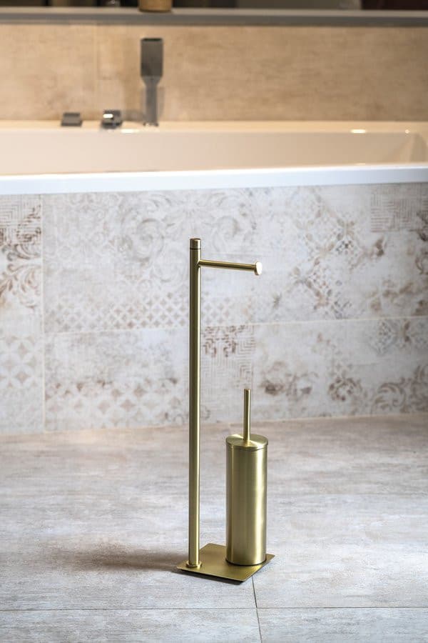 TRILLY stojak z uchwytem na papier i szczotką WC stal złoty mat