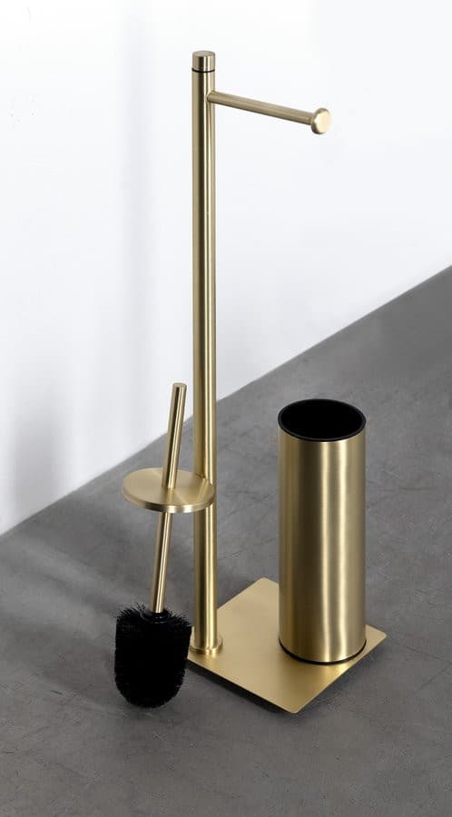 TRILLY stojak z uchwytem na papier i szczotką WC stal złoty mat