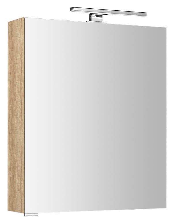 MIRRÓ szafka z lustrem, oświetlenie LED, 60x70x16cm, lewa/prawa, dąb Alabama