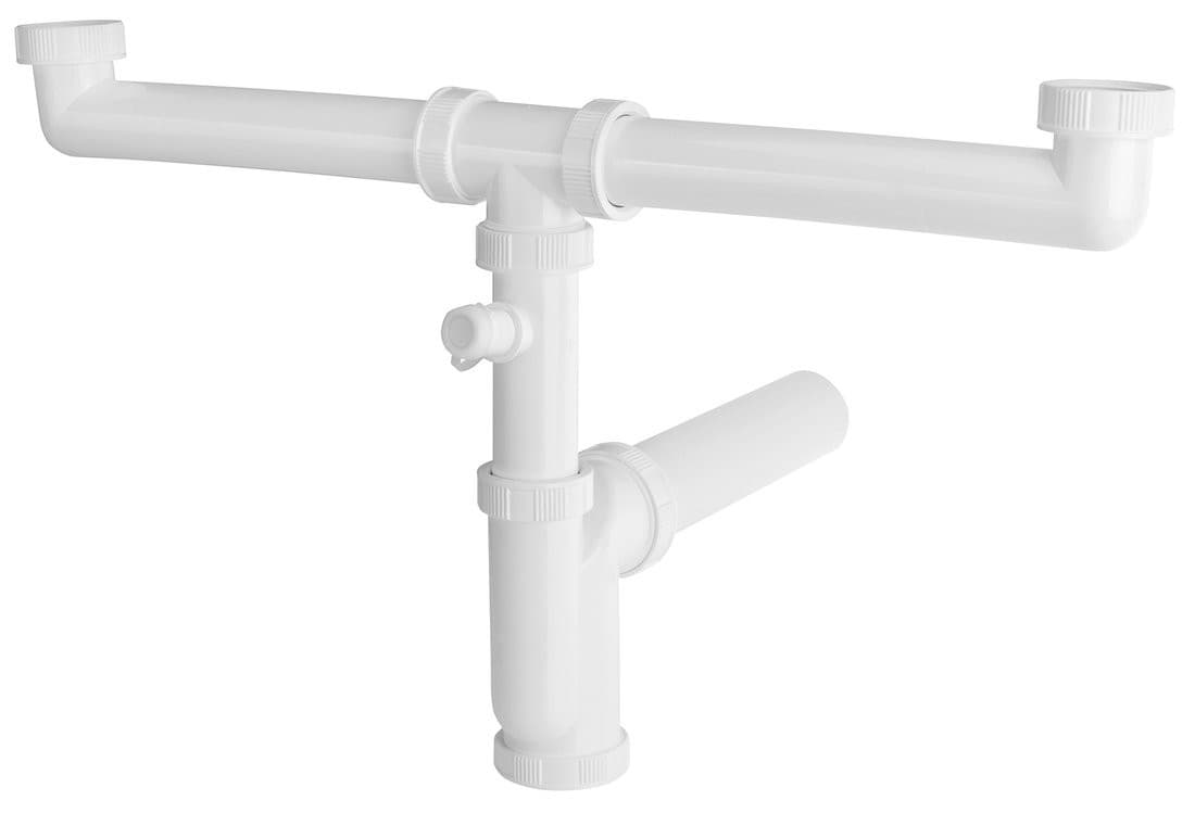 Syfon zlewozmywakowy 2 komorowy z przyłączem do pralki 6/4‘ DN50, biały