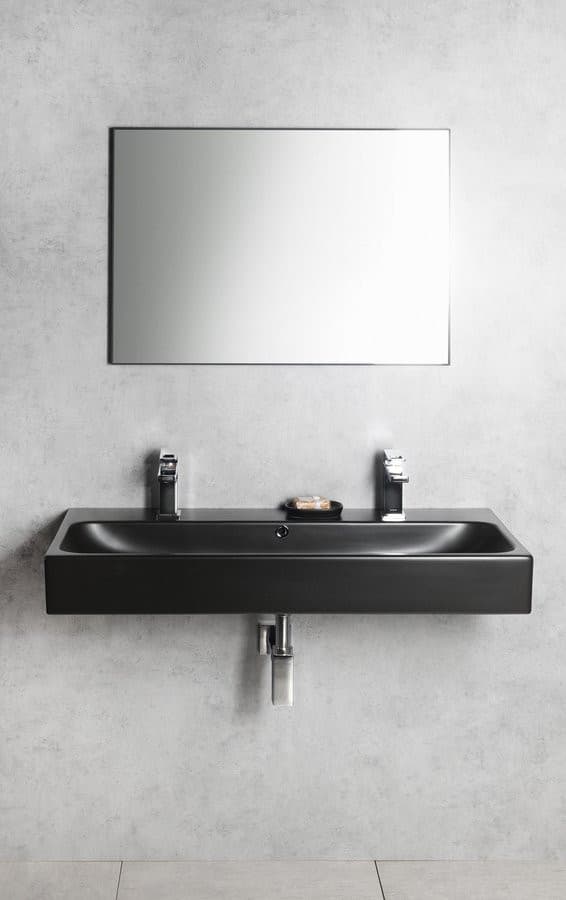 TORIDI umywalka ceramiczna prostokątna 101x46,5 cm, 2 otwory na baterię, czarna matowa