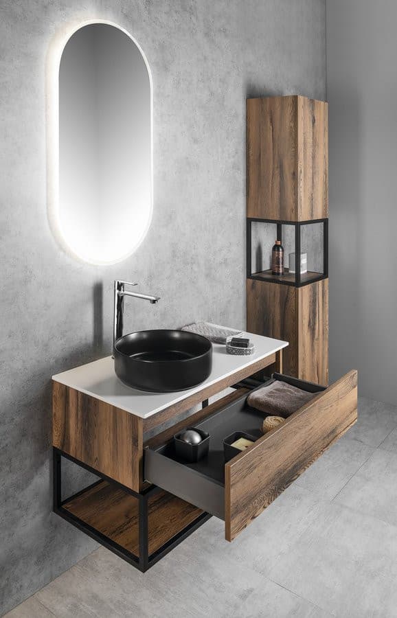 SKARA szafka pod umywalkę 90x50x45 cm, czarny mat i dąb collingwood