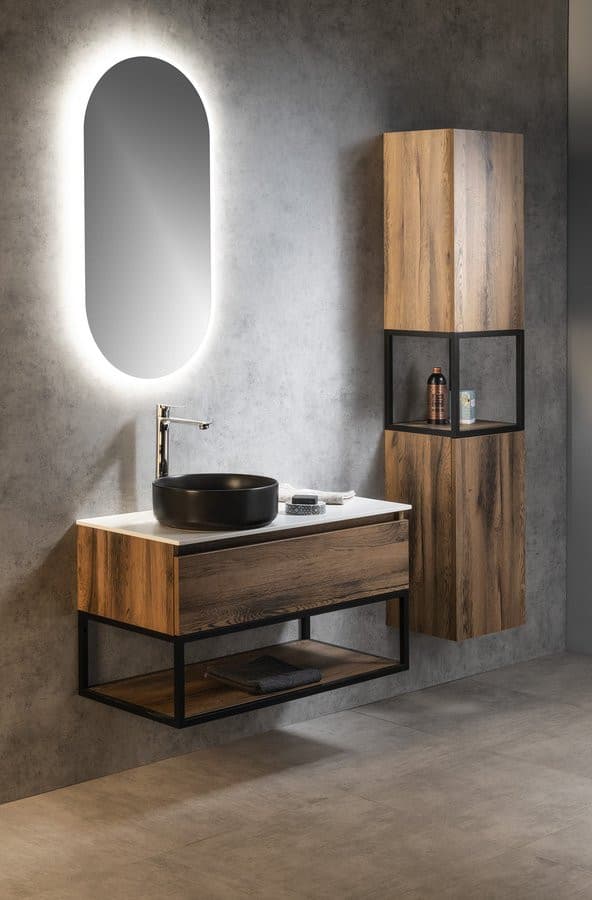 SKARA szafka pod umywalkę 90x50x45 cm, czarny mat i dąb collingwood