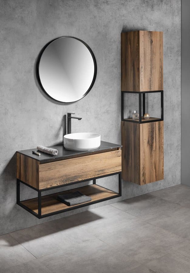 SKARA szafka pod umywalkę 90x50x45 cm, czarny mat i dąb collingwood