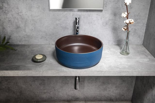 PRIORI umywalka ceramiczna nablatowa Ø 41 cm niebiesko-brązowa