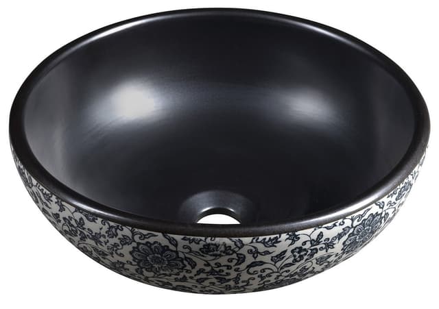 Umywalka nablatowa ceramiczna PRIORI Ø 41 cm czarna z niebieskim wzorem